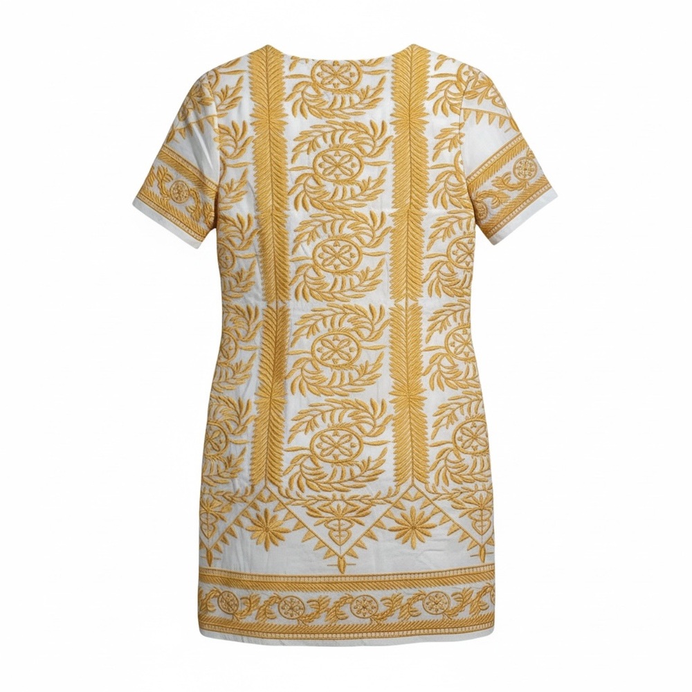 All:Row White and Yellow Embroidered Mini Dress | Boho Shift Dress Size L - Picture 5 of 13